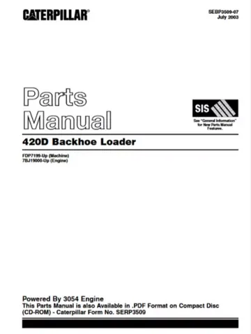 CAT Caterpillar 420D Backhoe Loader FDP7199-Up Parts Catalog Manual