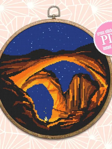 Arches national park cross stitch pattern download PDF Night nature xstitch chart Modern landscape embroidery PDF Nature lover gift #L17 $4.60