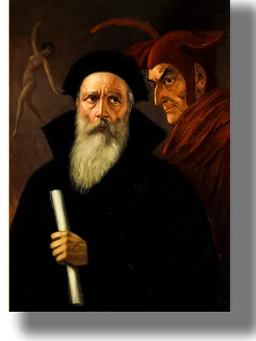 Faust und Mephisto. Color portrait in the style of the Middle Ages. $21.00