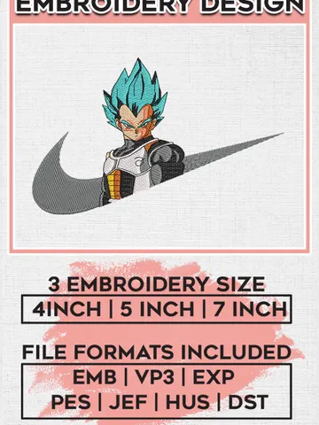 Nike Vegeta Embroidery Designs, Dragon Ball Z Anime Embroidery Design, Machine Embroidery File, Instant Download EMB_ANIME_196 $6.99
