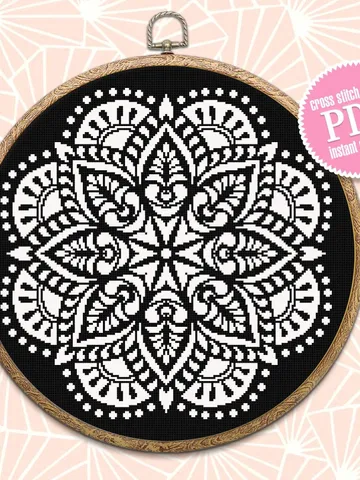 Mandala cross stitch pattern download PDF Flower mandala digital Beginner stitch Monochrome cross stitch Simple modern xstitch chart #M172 $4.60