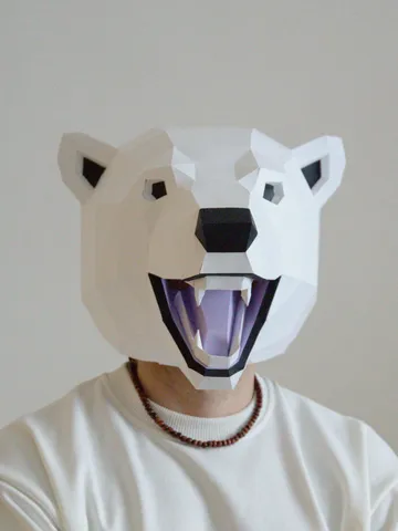 Polar Bear Mask Papercraft, Digital Template, PDF Download, Gurko, 3D Low Poly Animal Mask, DIY Origami, Pepakura, Paper Mask, DIY Costume $14.00