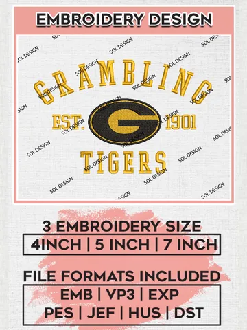 Grambling Tigers Est 1901 Logo Embroidery Designs, NCAA Grambling Tigers Team Embroidery, NCAA Team Logo, 3 sizes, Machine embroidery Files, Digital Download $6.99
