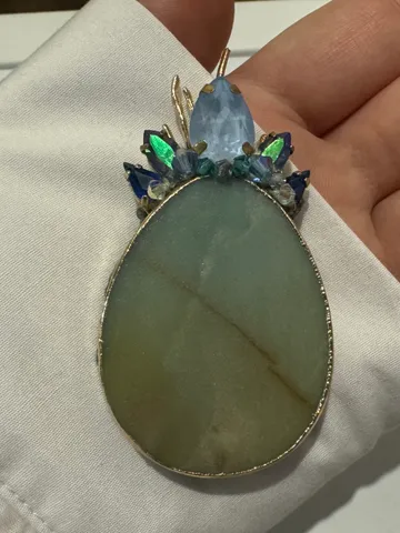 Handmade natural stone amazonite brooch blue colour $183.46