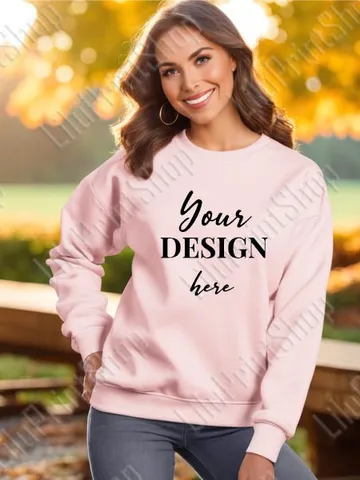 Woman Pink Sweatshirt model Mock up JPG , girl's Long Sleeve mockup. lifestyle mockup digital Instant download $2.44