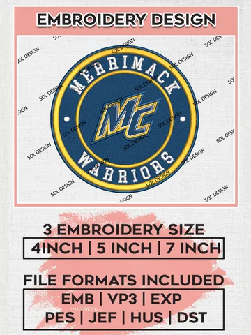 NCAA Merrimack Warriors Round Logo Embroidery, NCAA Merrimack Logo Embroidery files, NCAA Teams, Machine embroidery designs, Digital Download $6.99