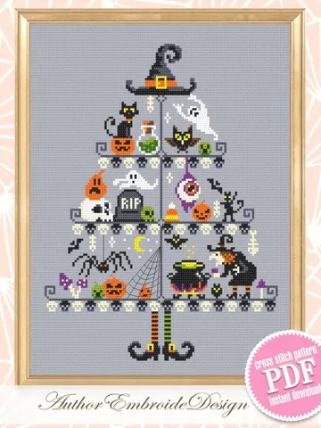Halloween Christmas tree cross stitch pattern PDF download Witch cross stitch chart, Halloween pattern digital PDF Scary Christmas gift #H70 $5.20