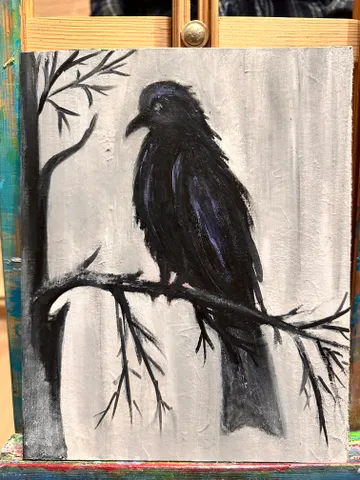 Oil Painting Raven Raven on a Bird Branch Winter Landscape Minimalism Wall Decor Cardboard 10x8 inches 25x20 cm $78.00