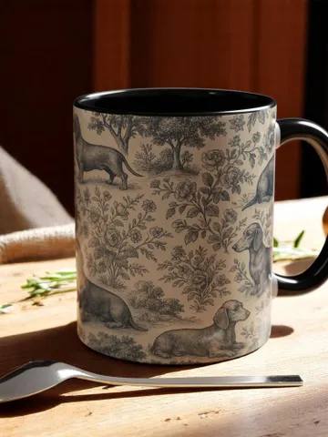 Dachshund French Toile de Jouy Ceramic Mug, Toile Coffee Cup for Doxie Mom, Sausage Dog Lover Gifts, Dog Tea Drinkware, Gift For Dog Lovers $12.93