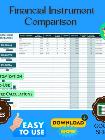 Financial Instrument Comparison Template, Editable Google Sheets, Digital Download for Investment Analysis & Decision-Making $8.26