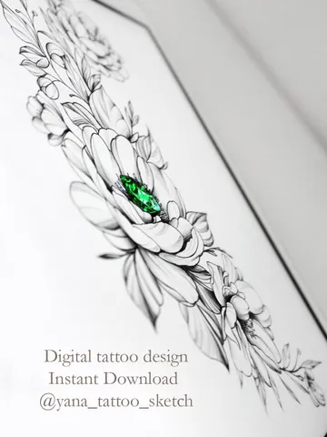 Peony Tattoo Design Fine Line Peony Flowers Tattoo Stencil Crystal Tattoo Idea Sketch, Instant download PDF, JPG $11.00