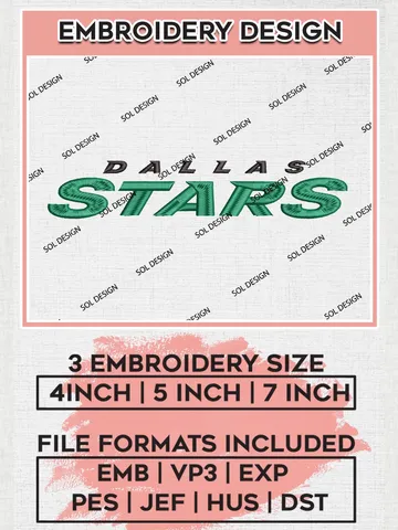 NHL Dallas Stars Writing Logo Embroidery Designs, NHL Dallas Stars Team Logo Embroidery, Hockey Team Logo Emb Files, NHL Stars Machine embroidery Files, Digital Download $6.99