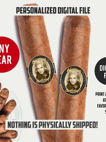 Personalized Photo Cigar Labels Birthday Cigar Band, Vintage Aged to Perfection Birthday Cigar Labels, Cigar Party Printable, Custom Label $6.50