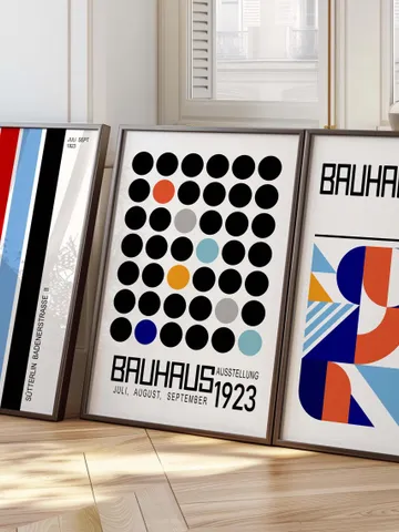 Bauhaus poster set of 3 premium printable wall art prints mid century modern minimalist abstract geometric bundle digital download poster