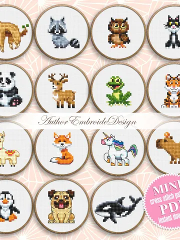 Mini animal cross stitch pattern PDF download Set of 15 animals cross stitch chart, Small animal pattern digital PDF, Beginner xstitch #K50 $10.50