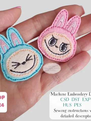 ITH Labu Bunny Face Felties Design for Hair Clips & Brooches, Monster Elf Applique Pattern, 4x4 Hoop DIY File $5.00