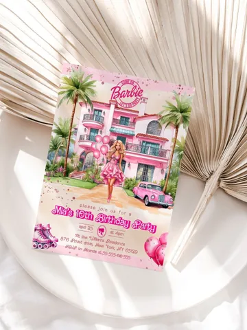 Doll Party Birthday Invitation; hot pink doll party birthday invitation editable template; cute doll girl birthday party bar12 $12.78
