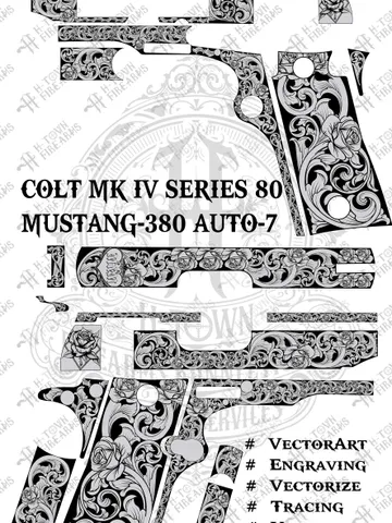 Colt Mustang 380 MK IV Series 80 Engraving | Rose Floral Scroll Vector Design | Laser Ready Svg Png EPS Ai