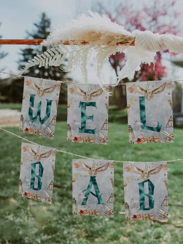 Welcome Baby Banner; Letters Baby Shower Banner; Winter Wizarding World Baby Shower Banner;Magic School Baby Shower editable template; ms7 $11.62