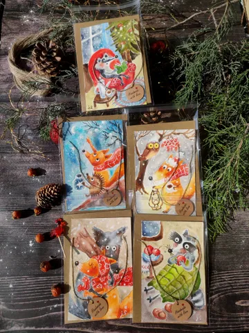 Set of 5 Watercolor Christmas Postcards “Winter Stories” by Julia Schigal $119.00