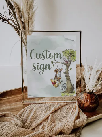 Editable Custom sign Hundred Acre Wood First Birthday party sign; Winnie the Pooh Party; Classic Pooh Party Birthday Download; wp2 $11.62
