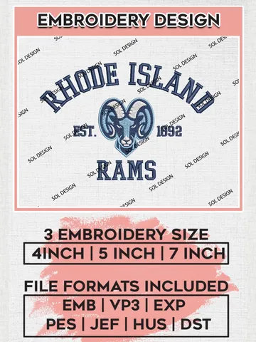 Rhode Island Rams Est 1892 Logo Embroidery Designs, NCAA Rhode Island Rams Team Embroidery, NCAA Team Logo, 3 sizes, Machine embroidery Files, Digital Download $6.99