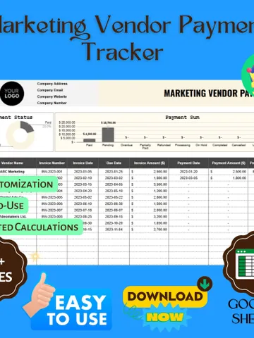 Marketing Vendor Payment Tracker Template, Editable Google Sheets, Vendor Payment Management Tool for Business $8.26