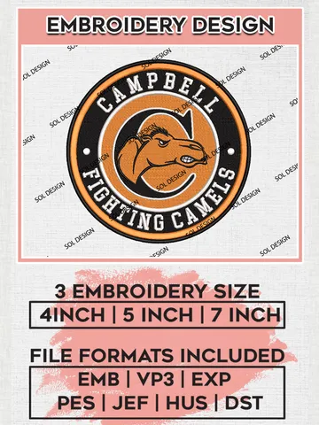 NCAA Campbell Fighting Camels Round Logo Embroidery, NCAA Campbell Fighting Camels Logo Embroidery files, NCAA Teams, Machine embroidery designs, Digital Download