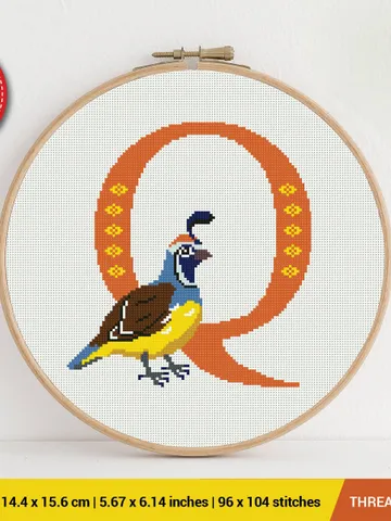 Letter Q Quail ABC Cross stitch pattern | Embroidery Pattern | Instant Download | Embroidery Designs $5.37