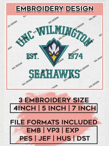 UNC Wilmington Seahawks Est 1974 Logo Embroidery Designs, NCAA UNC Wilmington Seahawks Team Embroidery, NCAA Team Logo, 3 sizes, Machine embroidery Files, Digital Download $6.99