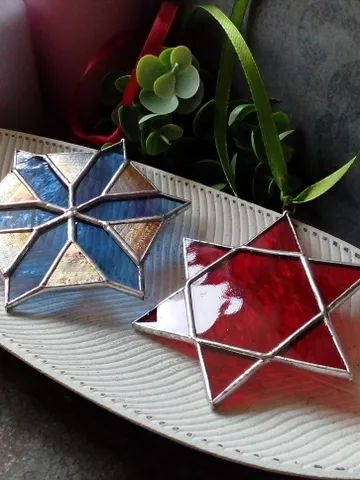 Set of 2 snowflake suncatchers, christmas ornaments, simple stained glass, Christmas decorations, Xmas tree star $65.00
