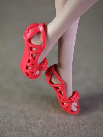 Red flat sandals with dice for 10.5 inch female dolls (MH, EAH) $24.00
