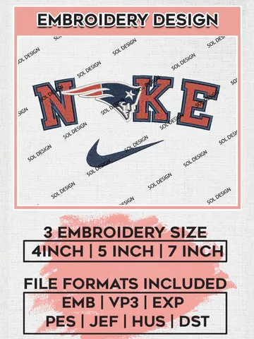 Nike New England Patriots Embroidery Designs, NFL Patriots, NFL Logo Embroidery Files, NFL New England Patriots Machine Embroidery Design, Digital Download