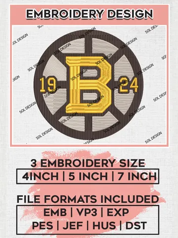 NHL Boston Bruins Logo Est 1924 Embroidery Design, NHL Boston Bruins Logo Embroidery Files, Hockey Team Machine Embroidery, Machine Embroidery Design $6.99
