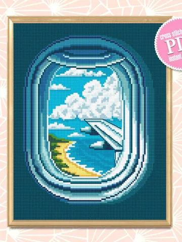 Airplane window cross stitch pattern download PDF Summer sea landscape cross stitch chart Nature cross stitch sampler Travel lover gift #L48 $4.60