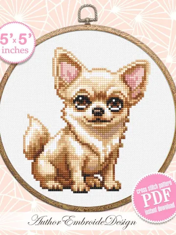 Chihuahua dog cross stitch pattern PDF download Small pet cross stitch chart for beginners, Cute dog pattern digital PDF Dog lover gift #K67 $3.95