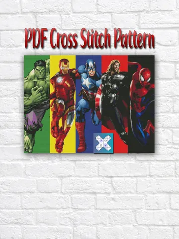 Marvel Cross Stitch Pattern / Avengers Cross Stitch Pattern / Iron Man Hulk Thor Spider Man Counted Printable PDF Chart $5.00