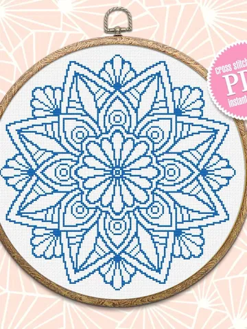 Flower mandala cross stitch pattern download PDF Floral mandala digital Beginner stitch Monochrome cross stitch Mandala ornament chart #M15 $4.60