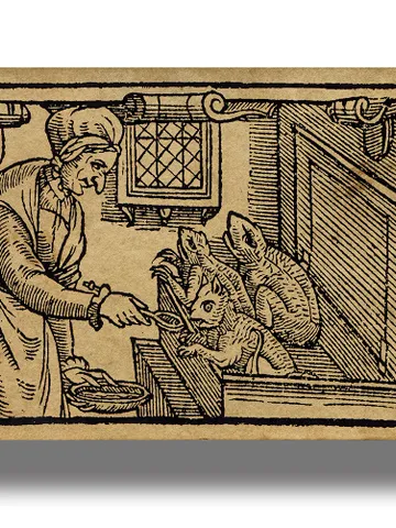 A witch feeding demonic imps. $21.00