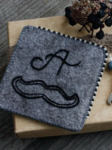 Personalized hand embroidered felt corner bookmark Gift for father grandfather Moustache book mark gemstone Handmade monogram page holder