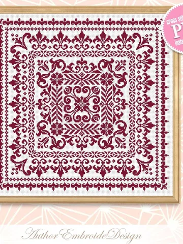 Square mandala cross stitch pattern PDF download, Floral ornament pattern for cross stitch pillow, Carpet counted cross stitch sampler #M202 $4.60