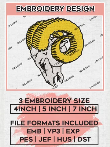 Los Angeles Rams Embroidery Designs, NFL Rams Embroidery Designs, NFL Embroidery Designs, NFL Los Angeles Rams Machine Embroidery Design, Digital Download