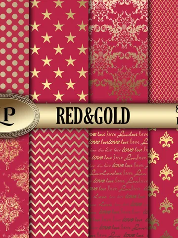 Red and gold background Valentine's digital paper with damask pattern 12*12 inch Red love background. Christmas Digital Instant download $3.39