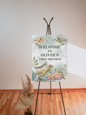 Editable Welcome banner Dinosaur First Birthday party banner; Dinosaur Party; Dino Party Birthday Template Instant Download; di1 $11.62