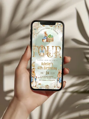 Editable and Printable Digital Invitation template 1st Baby Birthday party in Peter Rabbit style instant download and unlimited access pr888 $12.78