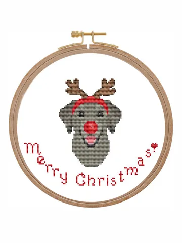 Christmas silver retriever labrador cross stitch pattern modern PDF Dog puppy cross stitch small counted Dog face portrait lab