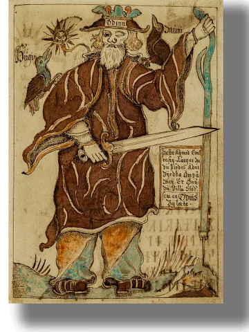 The supreme Scandinavian god Odin with his magical ravens Huginn and Muninn. $21.00