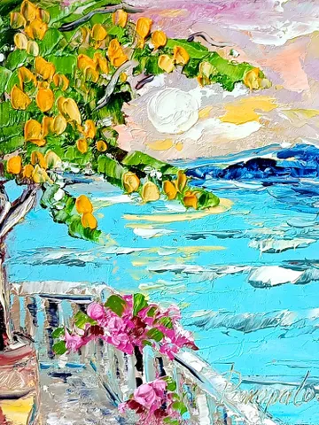 Italy Lemon Painting Coastal Painting Seascape Painting Abstract Italy Painting Art Original Art Impasto Oil Painting ArtProkopaloSv $90.00