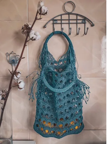 Crochet mesh bag with fringes, net avoska bag, market vegan bag, woven bag, eco friendly bag, macrame purse, zero waist