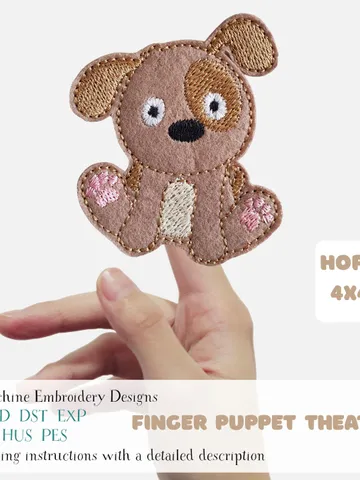 Cute Dog Finger Puppet Machine Embroidery Design ITH 4x4 Hoop. DIY Pet Animal Digital File. Kids Puppet Theater Pattern Instant Download $3.00